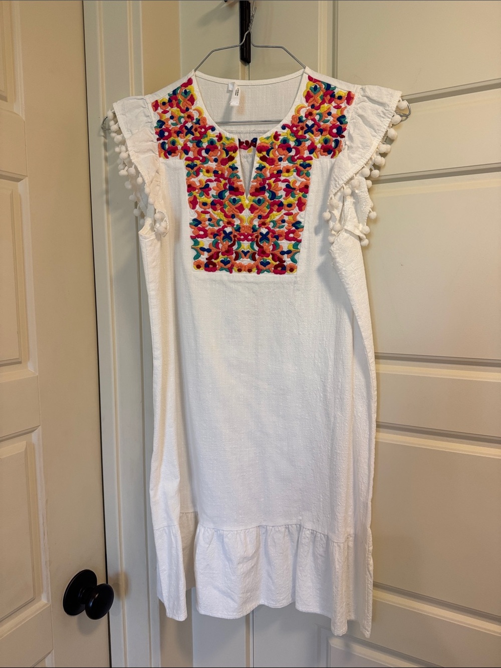 Woman’s' White Dress with Multicolor Embroidery